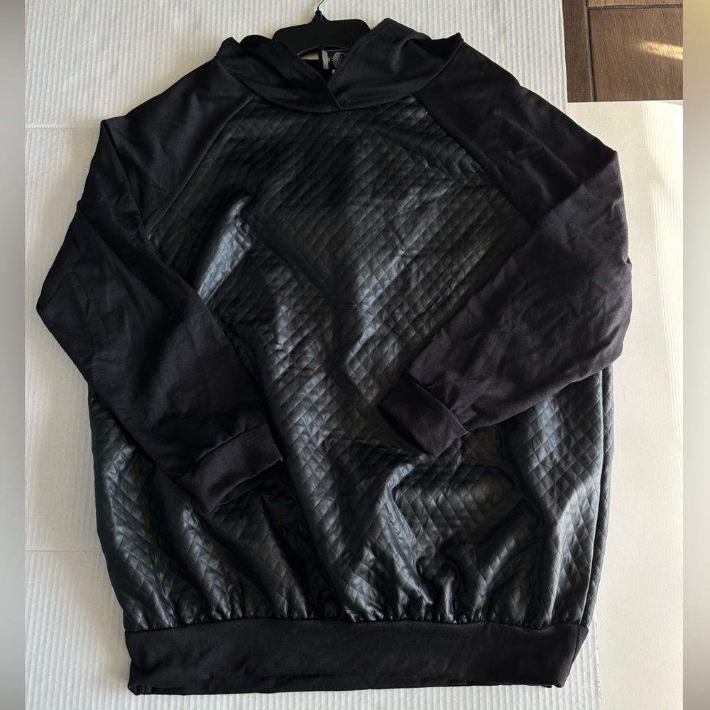 Caren Sport Womens Black Quilted Leather Hoodie